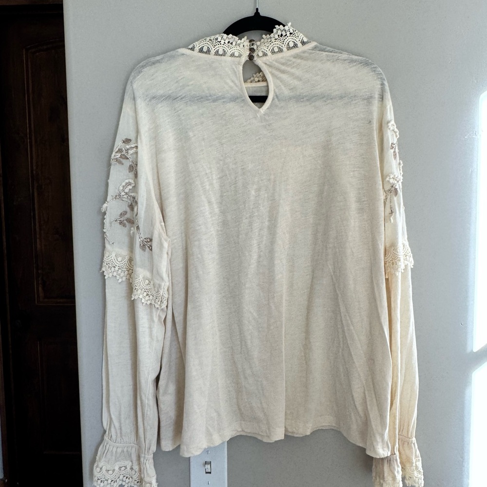Anthropologie Jenna Lace Bohi Oullover Embroidered Blouse Cream Romantic XL - Picture 9 of 10